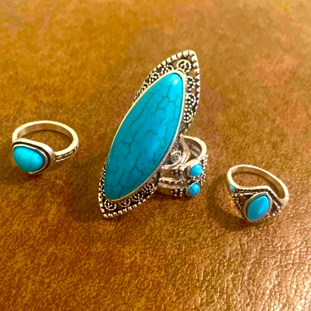 Four Turquoise Western Rings